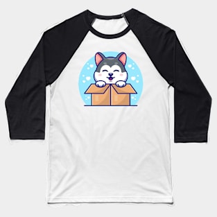 Happy cute husky in paper box Baseball T-Shirt